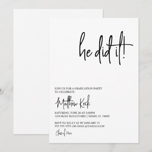 Hij deed de uitnodiging van de moderne GraduPartij (Voorkant / Achterkant)