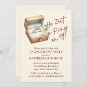 Hij deed er een ring op! Beige Engagement Party Kaart (Voorkant / Achterkant)