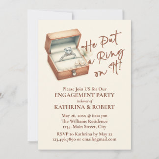 Hij deed er een ring op! Beige Engagement Party Kaart