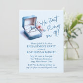 Hij deed er een ring op! Blue Engagement Party Kaart (Staand voorkant)