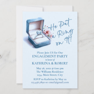 Hij deed er een ring op! Blue Engagement Party Kaart