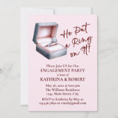 Hij deed er een ring op! Pink Engagement Party Kaart (Voorkant)