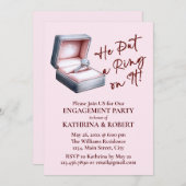 Hij deed er een ring op! Pink Engagement Party Kaart (Voorkant / Achterkant)