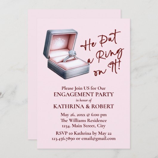 Hij deed er een ring op! Pink Engagement Party Kaart (Voorkant / Achterkant)