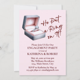 Hij deed er een ring op! Pink Engagement Party Kaart