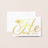 Hij deed het Afstudeerder Party Invitation 1 foto  Folie Kaarten (Voorkant met envelop)