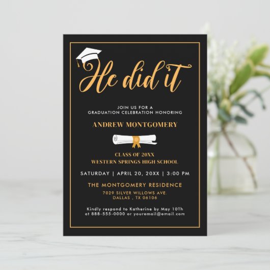 Hij deed het Afstudeerder Pet Tassel Black Afstude Kaart (Staand voorkant)