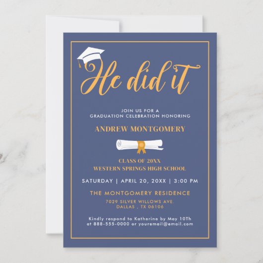 Hij deed het Afstudeerder Pet Tassel Blue Afstuder Kaart (Voorkant)