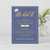 Hij deed het Afstudeerder Pet Tassel Blue Afstuder Kaart (Staand voorkant)