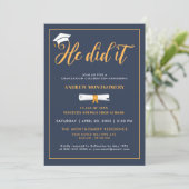 Hij deed het Afstudeerder Pet Tassel Blue Afstuder Kaart (Staand voorkant)