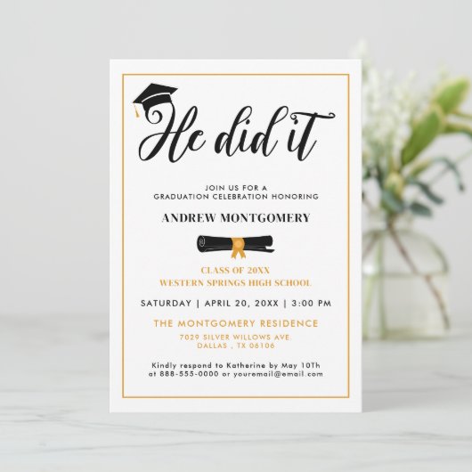 Hij deed het Afstudeerder Pet Tassel Graduparty Fo Kaart (Staand voorkant)