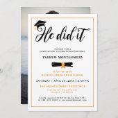 Hij deed het Afstudeerder Pet Tassel Graduparty Fo Kaart (Voorkant / Achterkant)