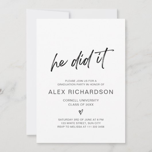 Hij deed het Afstuderen foto-uitnodiging Kaart (Voorkant)