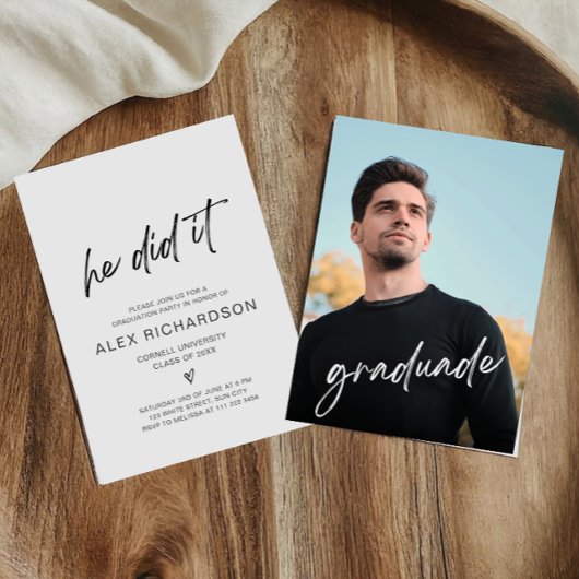 Hij deed het Afstuderen foto-uitnodiging Kaart