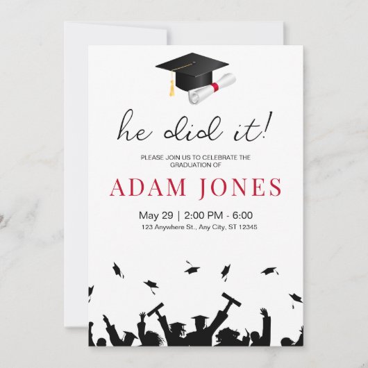 Hij deed het Afstuderen uitnodiging, minimalistisc Kaart (Voorkant)