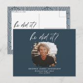 Hij deed het blauw modern afstuderen briefkaart (Voorkant / Achterkant)