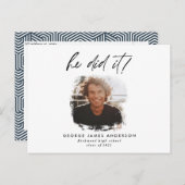 Hij deed het blauw modern afstuderen briefkaart (Voorkant / Achterkant)