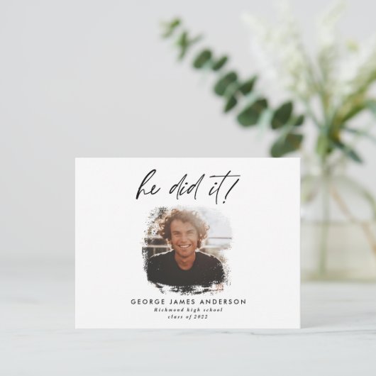 Hij deed het blauw modern afstuderen briefkaart (Staand voorkant)