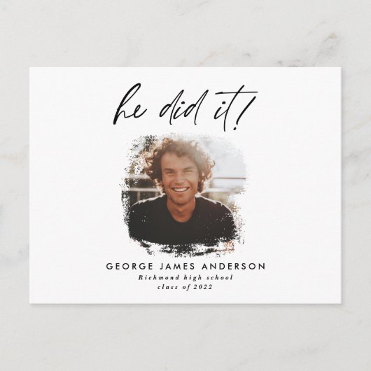 Hij deed het blauw modern afstuderen briefkaart (Voorkant)