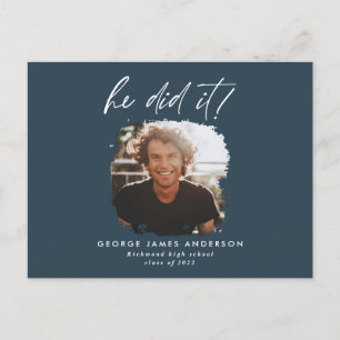 Hij deed het blauw modern fotofotoafstuderen briefkaart