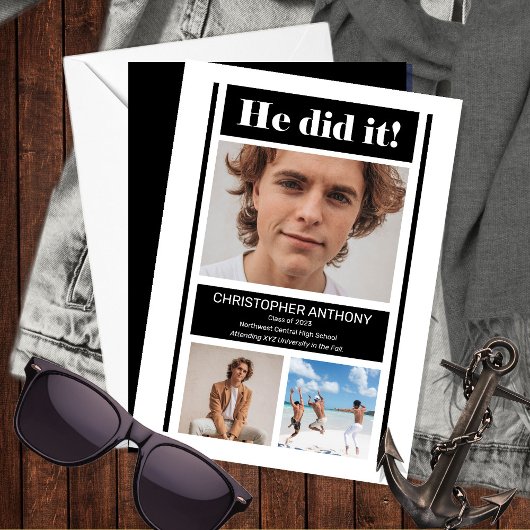 Hij deed het eenvoudige minimalistische BW-Afstude Aankondiging