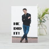 Hij deed het! Foto Afstuderen Aankondiging (Staand voorkant)