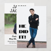 Hij deed het! Foto Afstuderen Aankondiging (Voorkant / Achterkant)