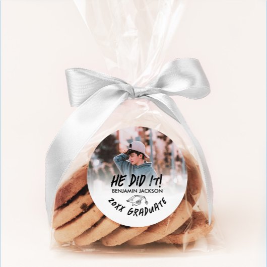 Hij deed het Foto Afstuderen Ronde Sticker