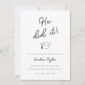 Hij deed het fotoafstudeerfeest zwart-wit kaart (Voorkant)