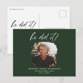 Hij deed het groene moderne afstuderen briefkaart (Voorkant / Achterkant)