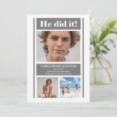 Hij deed het simpele minimalistische grijze Afstud Aankondiging (Staand voorkant)