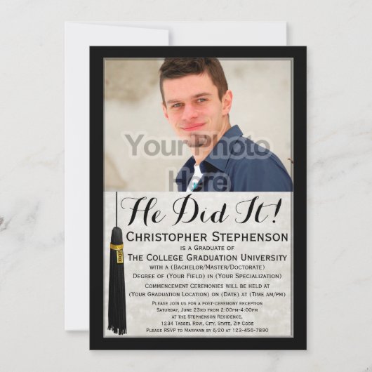 Hij deed het Tassel Custom Photo College Graduing Kaart (Voorkant)