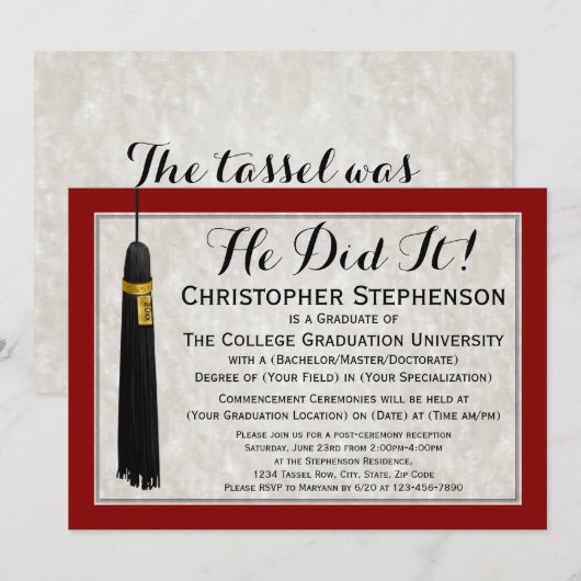 Hij deed het Tassel met Maroon College Graduation Kaart (Voorkant / Achterkant)
