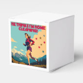 Hij denkt dat ik thuis Sassy Runner schoonmaak Bedankdoosjes (Voorkant Zijde)