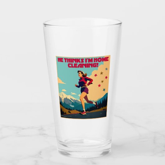 Hij denkt dat ik thuis Sassy Runner schoonmaak Glas (Voorkant)