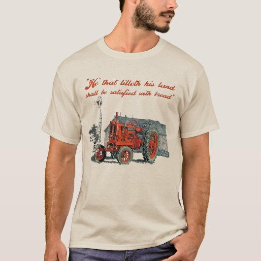 Hij die zijn landtractor grafisch kantelen t-shirt (Voorkant)