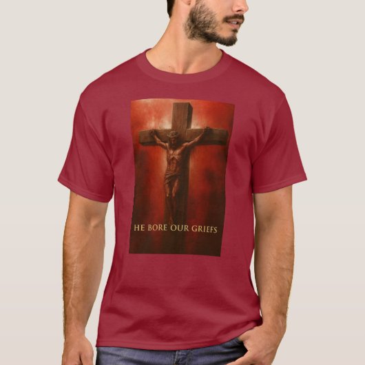 ✝️ Hij Droeg Onze Smarten - T-Shirt (Voorkant)