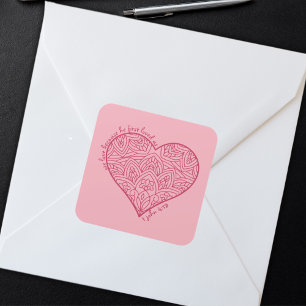 Hij eerst hield van ons 1 Johannes 4:19 Rode Hart  Vierkante Sticker