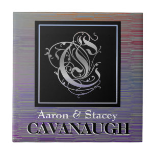 Hij en haar achternaam - Silver Black Monogram Teg Tegeltje