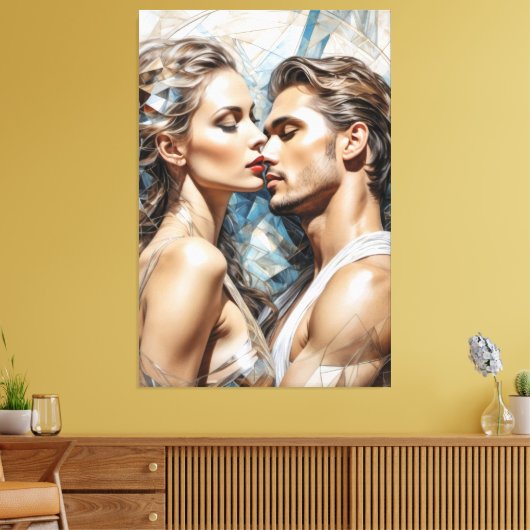 Hij en haar: minimalistische connectie canvas afdruk (Insitu (Woonkamer))