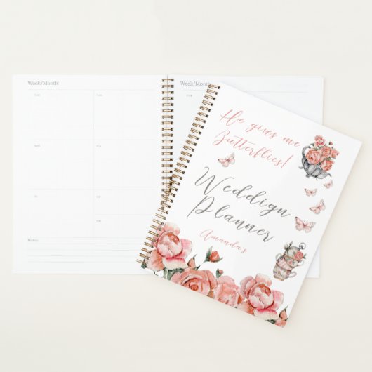 Hij geeft Butterflies Blush Pink Tea Floral Weddin Planner (Display)