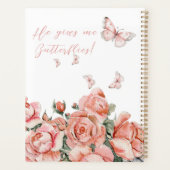 Hij geeft Butterflies Blush Pink Tea Floral Weddin Planner (Achterkant)