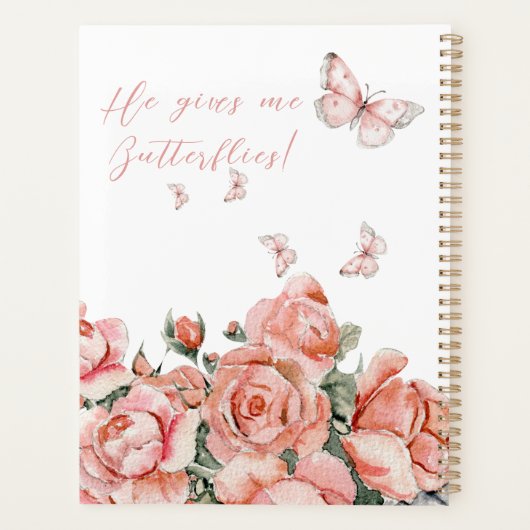 Hij geeft Butterflies Blush Pink Tea Floral Weddin Planner (Achterkant)
