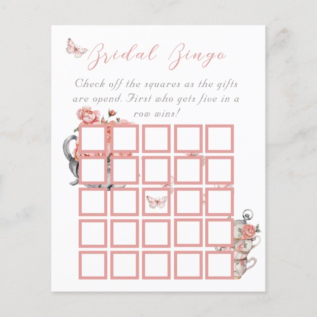 Hij geeft Butterflies Tea Floral Shower Bingo Game (Voorkant)