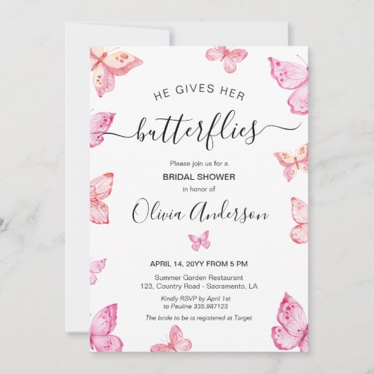 Hij geeft haar Butterflies Vrijgezellenfeest Kaart (Voorkant)