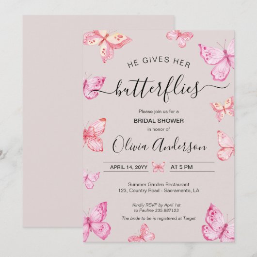 Hij geeft haar Butterflies Vrijgezellenfeest Kaart (Voorkant / Achterkant)