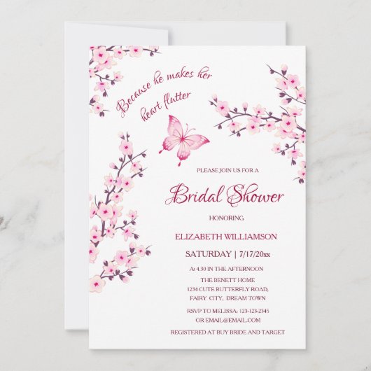 Hij Geeft Haar Vlinders | Qr Code Bruidsfeest Kaart (Voorkant)