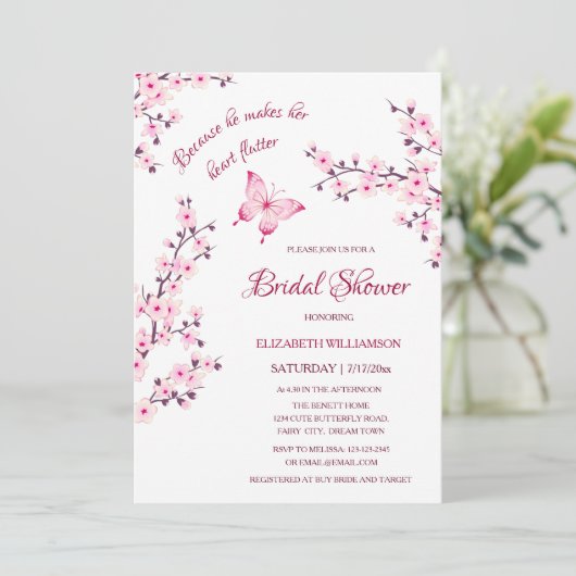 Hij Geeft Haar Vlinders | Qr Code Bruidsfeest Kaart (Staand voorkant)