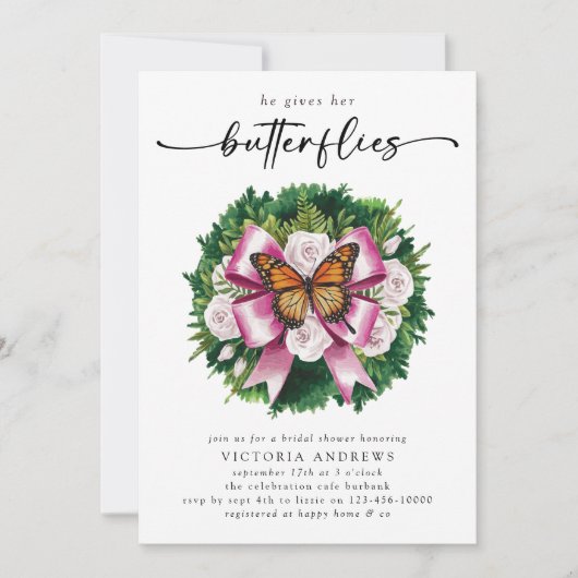 Hij geeft haar vlinders Vrijgezellenfeest Kaart (Voorkant)