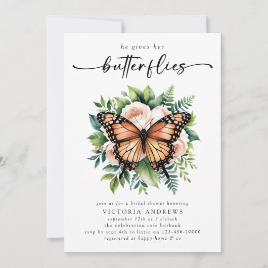 Hij geeft haar vlinders Vrijgezellenfeest Kaart (Voorkant)